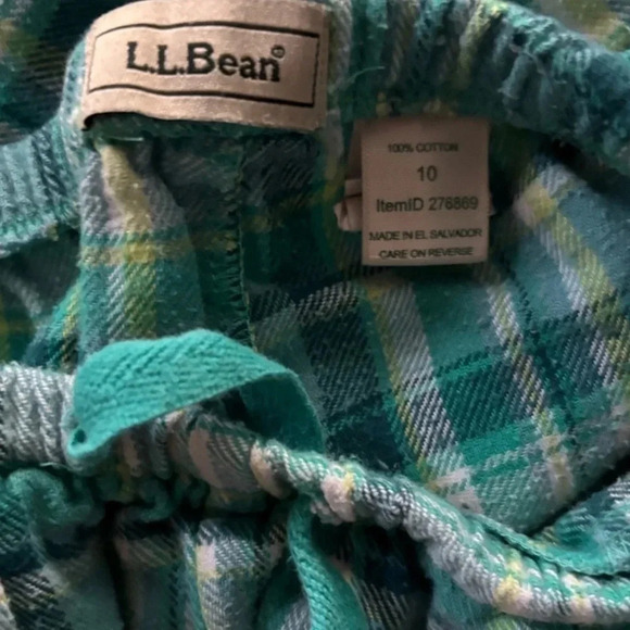 LL BEAN GIRLS GREEN BLUE PJS PAJAMA BOTTOMS PANTS FLANNEL WINTER PAJAMAS SIZE 10 - Picture 3 of 4